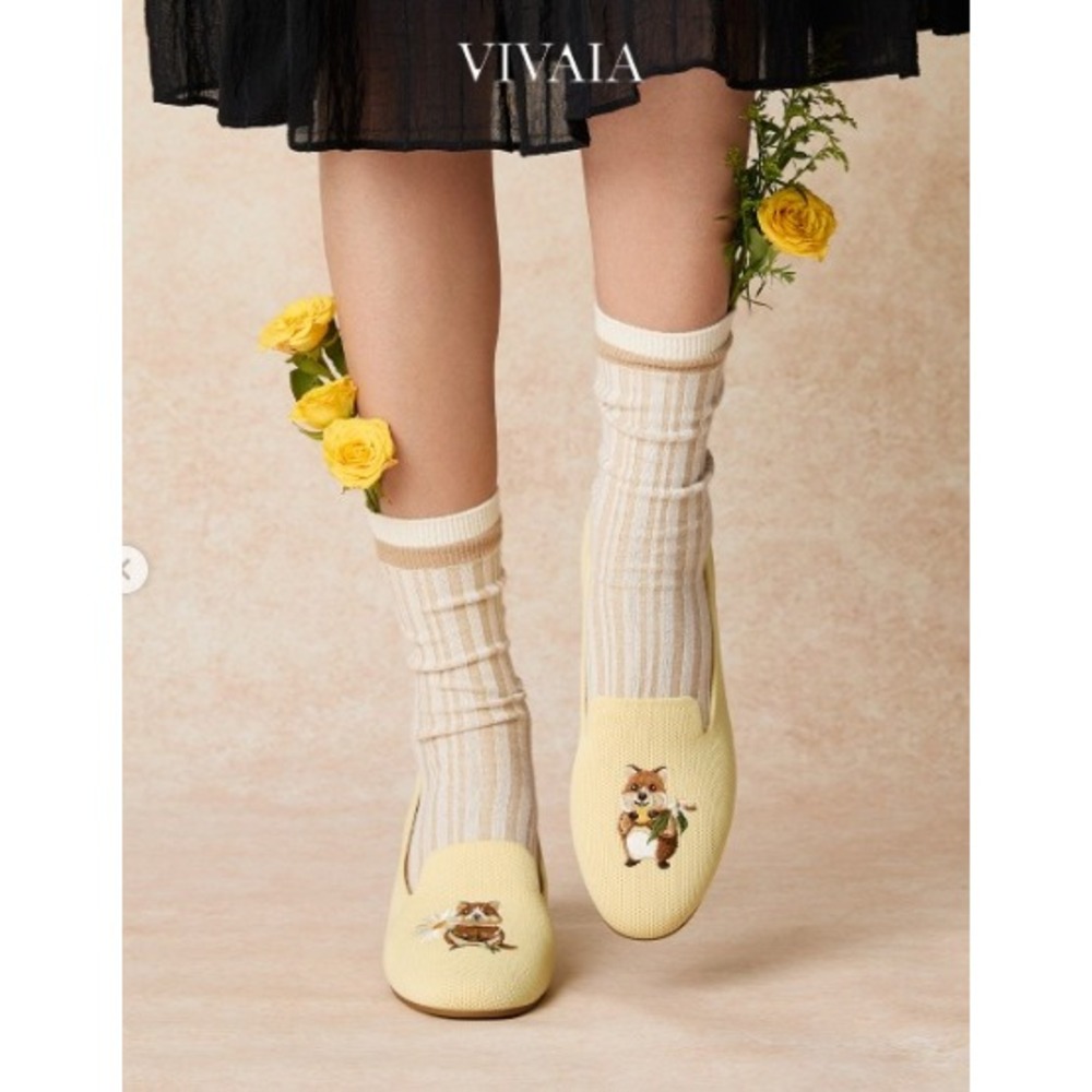VIVAIA Audrey Quokka Butter Yellow Embroidered Loafers EU 38.5 US 7.5 NEW